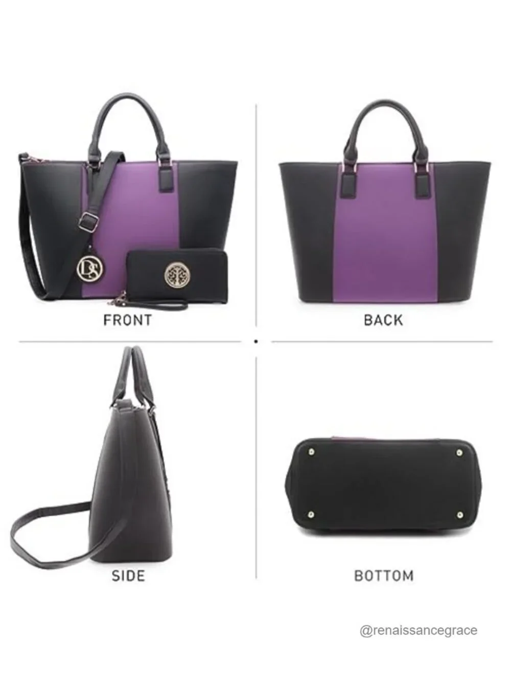 Vegan Leather Large Satchel Handbag Tote with Matching Wallet